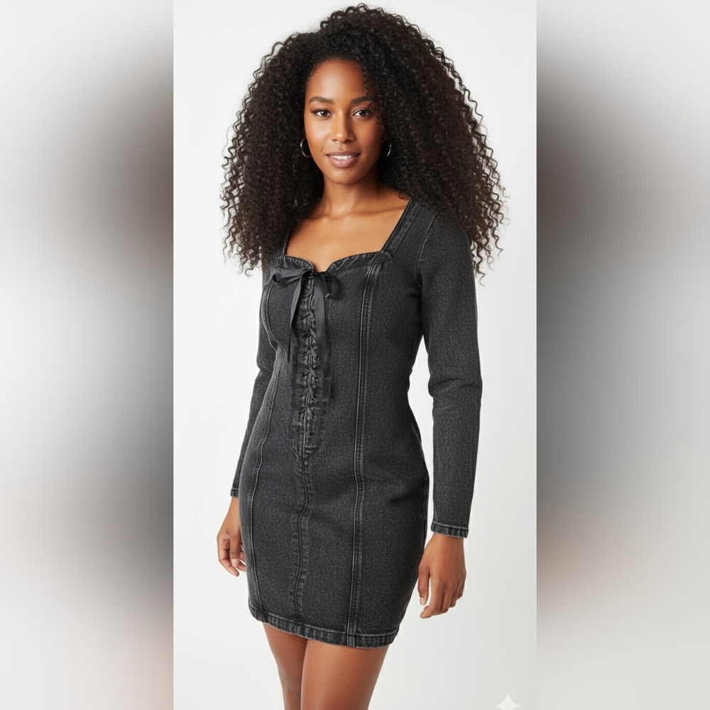 Vintage Paris Blues Women's Black Bodycon Mini Denim Dress 5
